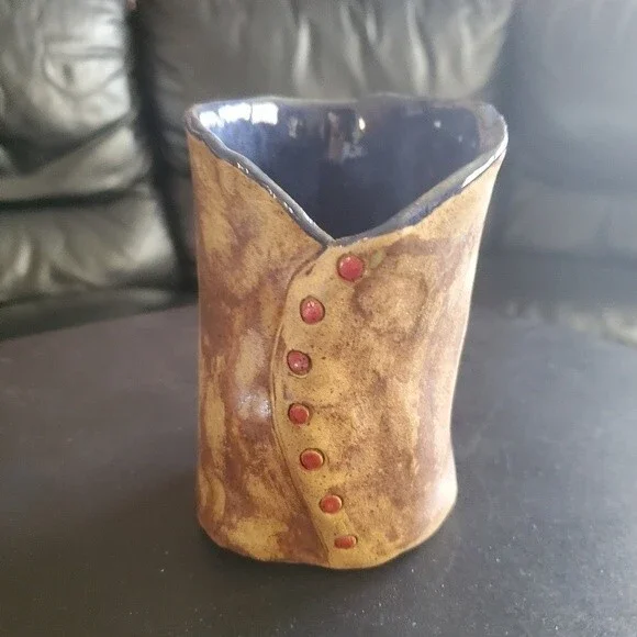 Anspach Signed Studio Pottery Vase – Sculptural Corset Design Handcrafted UNIQUE